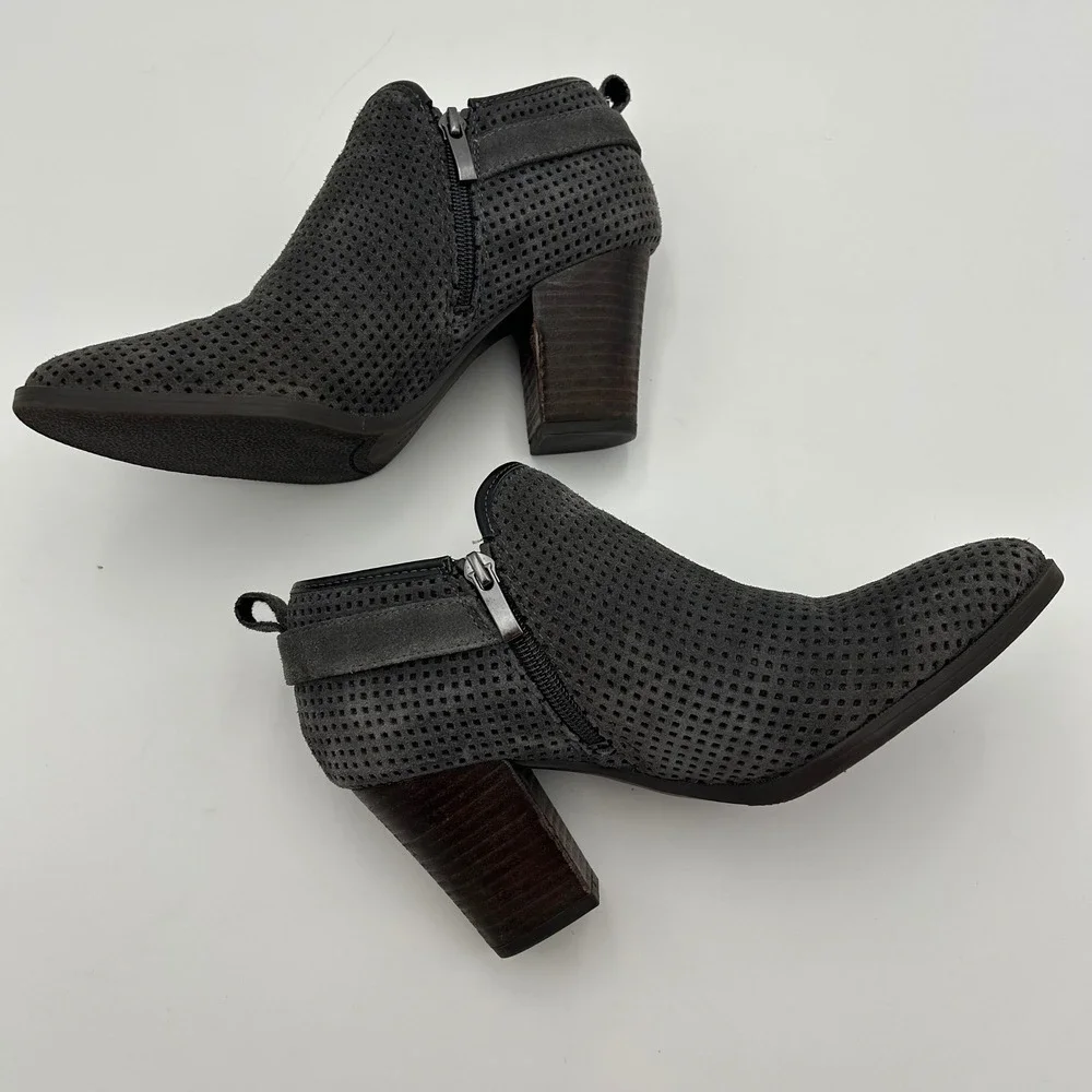 Franco Sarto Dale Womens Suede Ankle‎ Booties Size 8.5M Zip Gray Western Boho